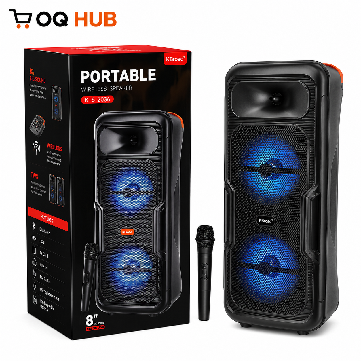 KTS-2036 Dual 8-Inch Speaker with Wireless Microphone