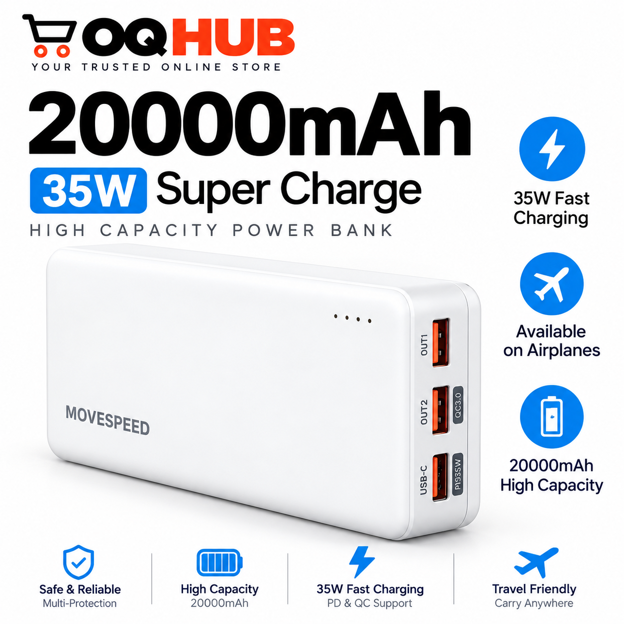 MOVESPEED 20000mAh Power Bank – 35W Super Fast Charging